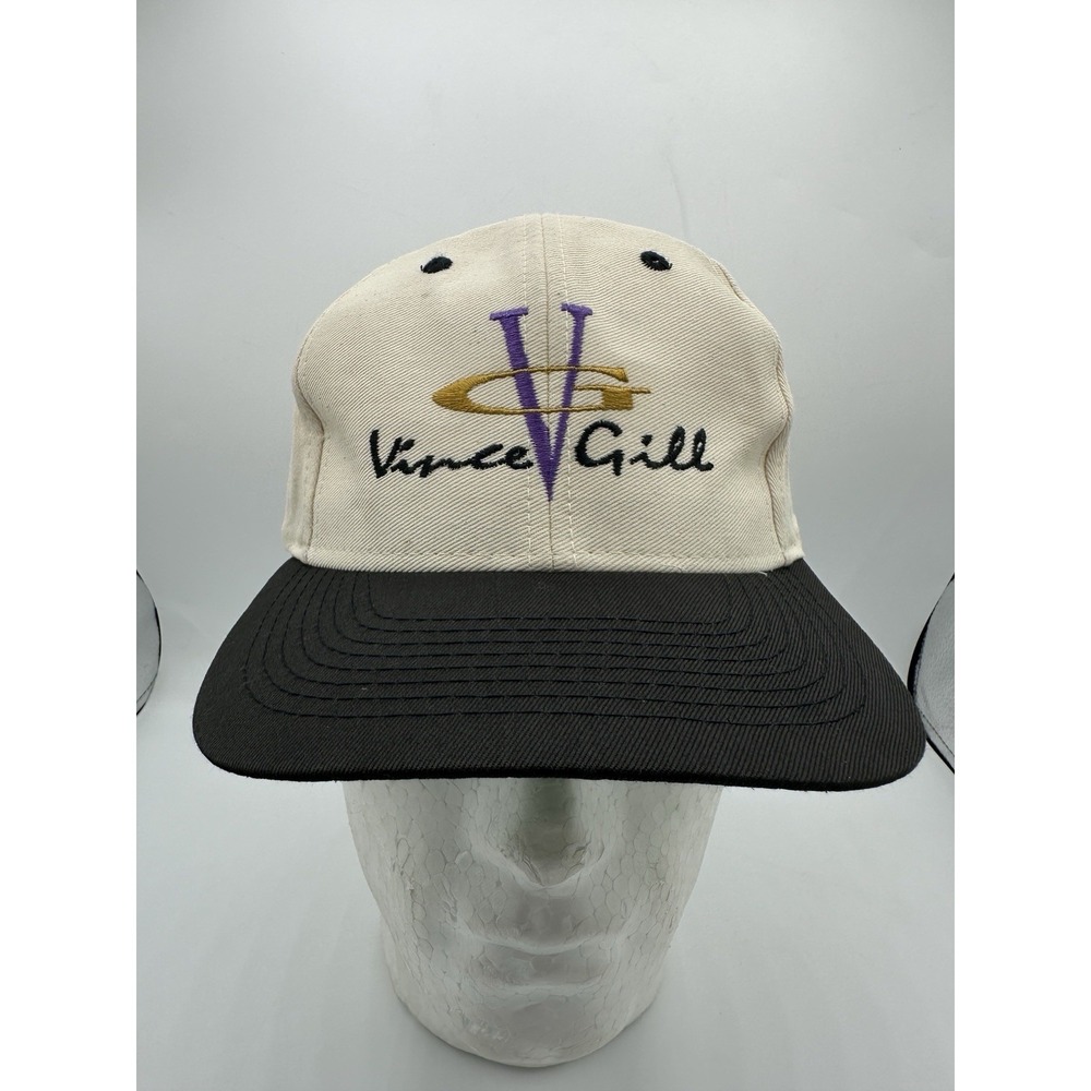 Vintage Vince Gill Hat Snapback Country Music Cream Black V Logo Cap 90s